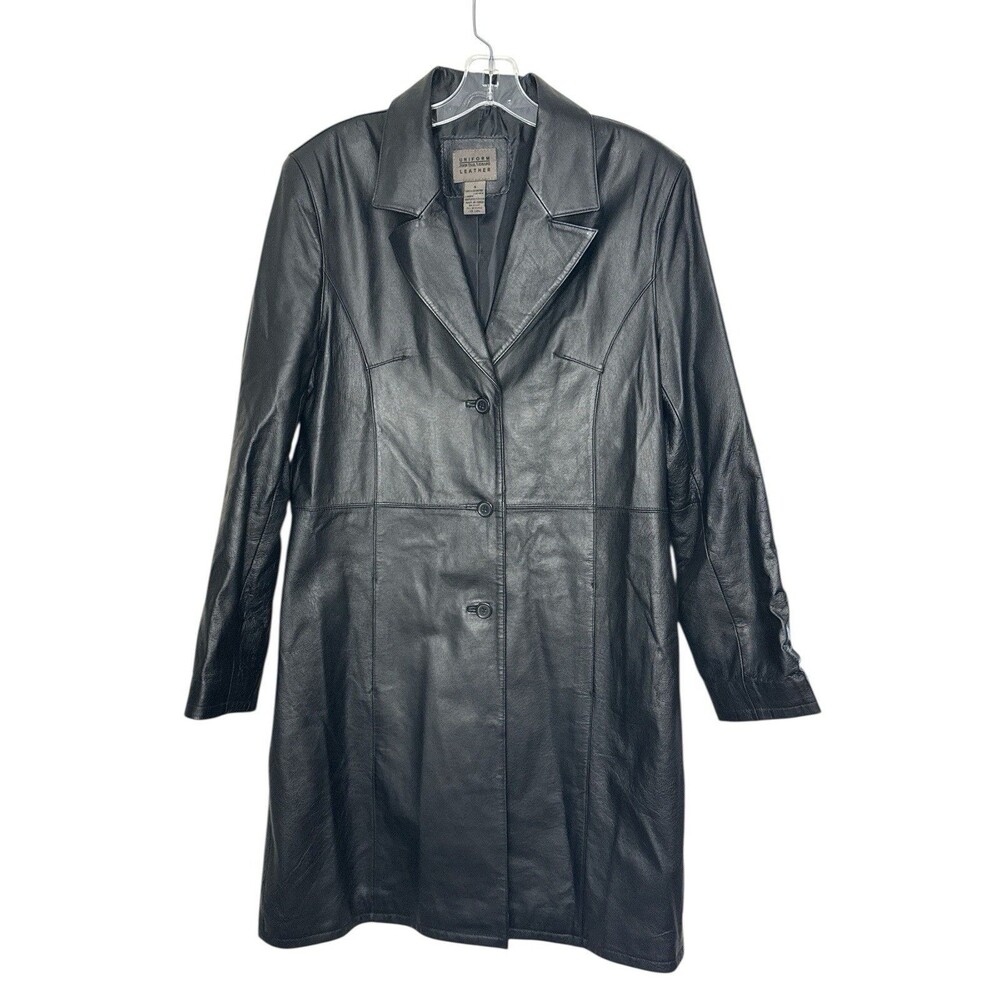 Uniform Leather by John Paul Richard Black Button Up Trench Coat Women's 6
